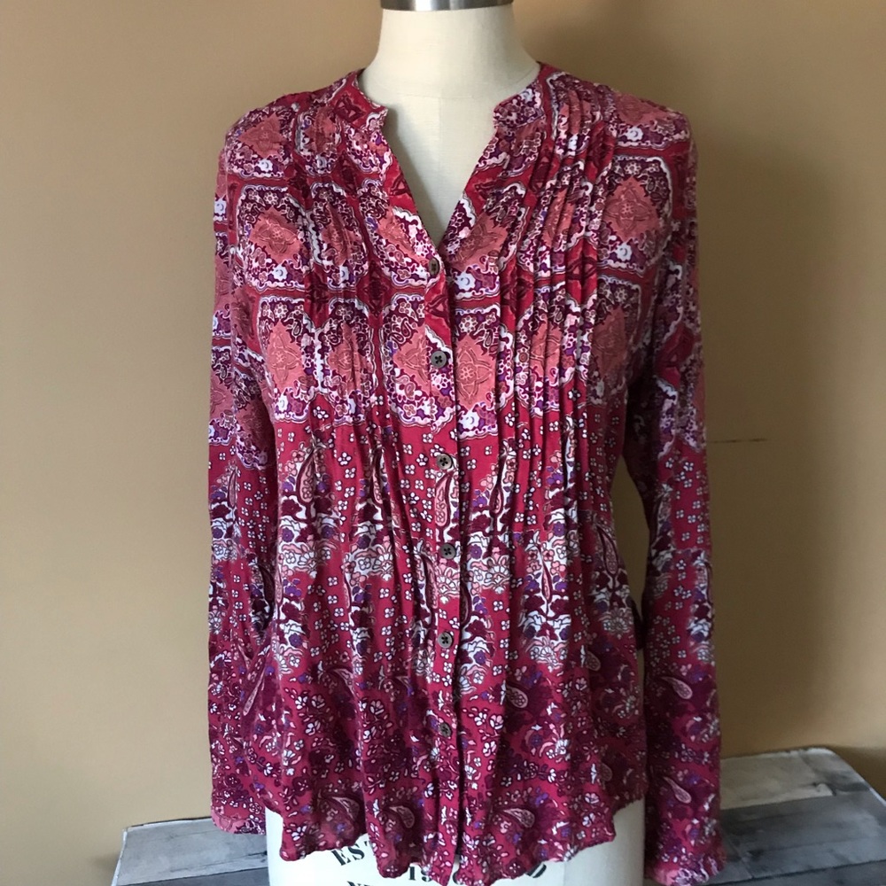 Prana Red and Pink Button Down Shirt